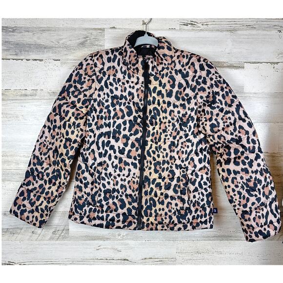 GAP Womens XS Black Tan Ombre Cheetah Print Lined Zip-Up Puffer Jacket NEW - Picture 1 of 6
